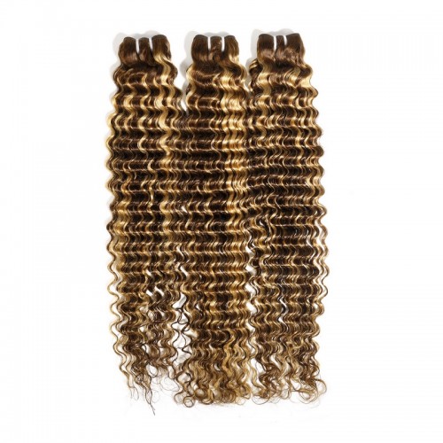 #4/27 Honey Blonde Highlight Deep Wave Virgin Human Hair Bundles | Human Hair Wig | Lace Front